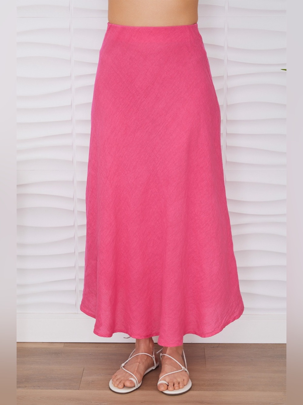 (113002-FUC) SOLID LINEN MIDI SKIRT